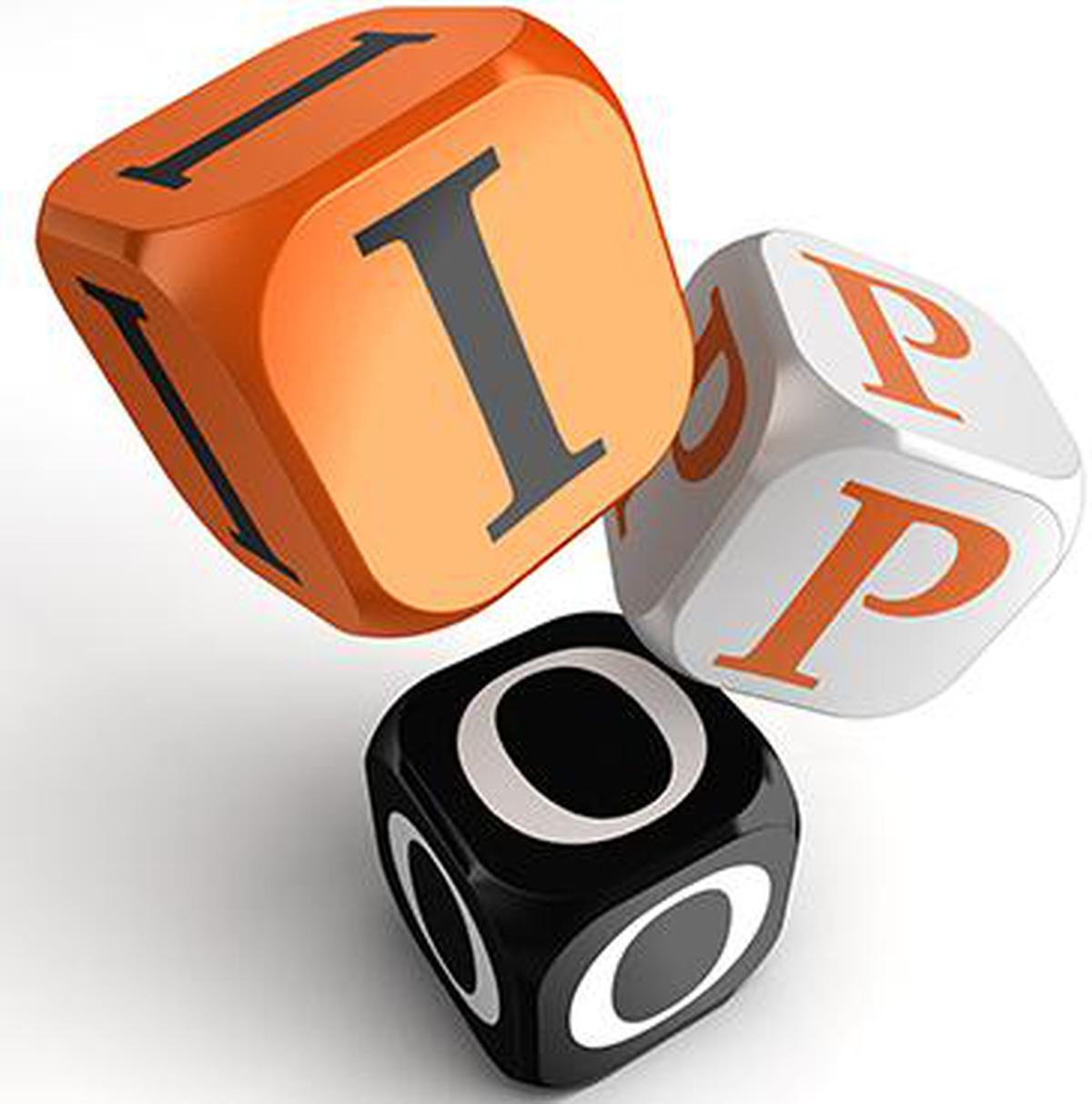 ipo orange black dice blocks on white background standing for initial public offering