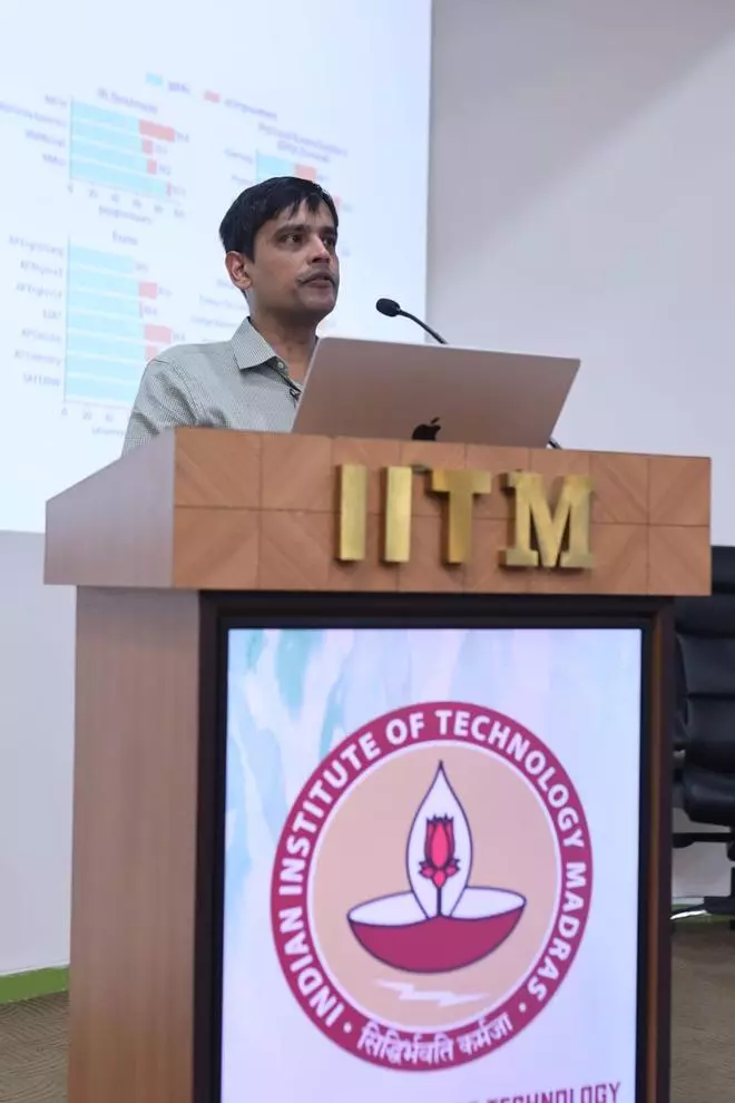 Srinivas Narayanan, VP of Engineering, OpenAI, during his lecture at IIT Madras, Chennai