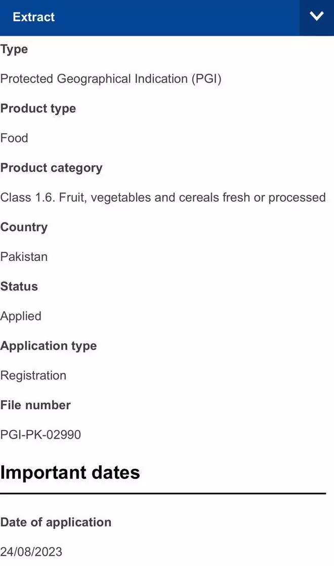 The EC database showing Pakistan seeking GI tag for its basmati rice  