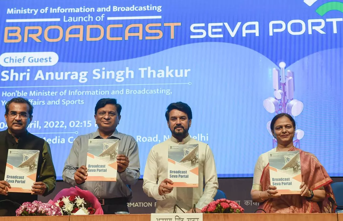 Union I&B Minister Anurag Thakur during the launch of Broadcast Seva Portal in New Delhi on April, 4, 2022. 