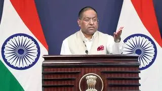 火曜日のニューデリでの記者会見で、Mea Randhir Jayswalの代表。 火曜日のニューデリでの記者会見で、Mea Randhir Jayswalの代表。