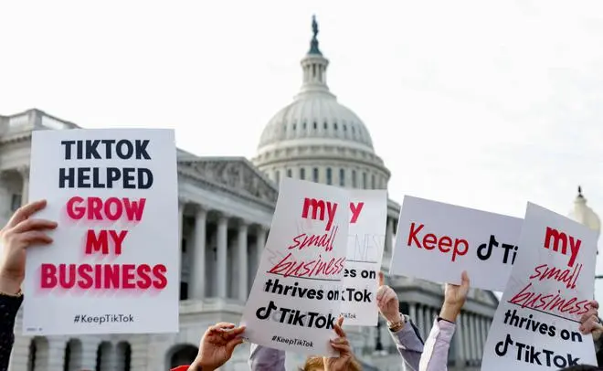 TikTok creators hold a news conference to speak out against a possible ban of TikTok at the House Triangle at the United States Capitol in Washington