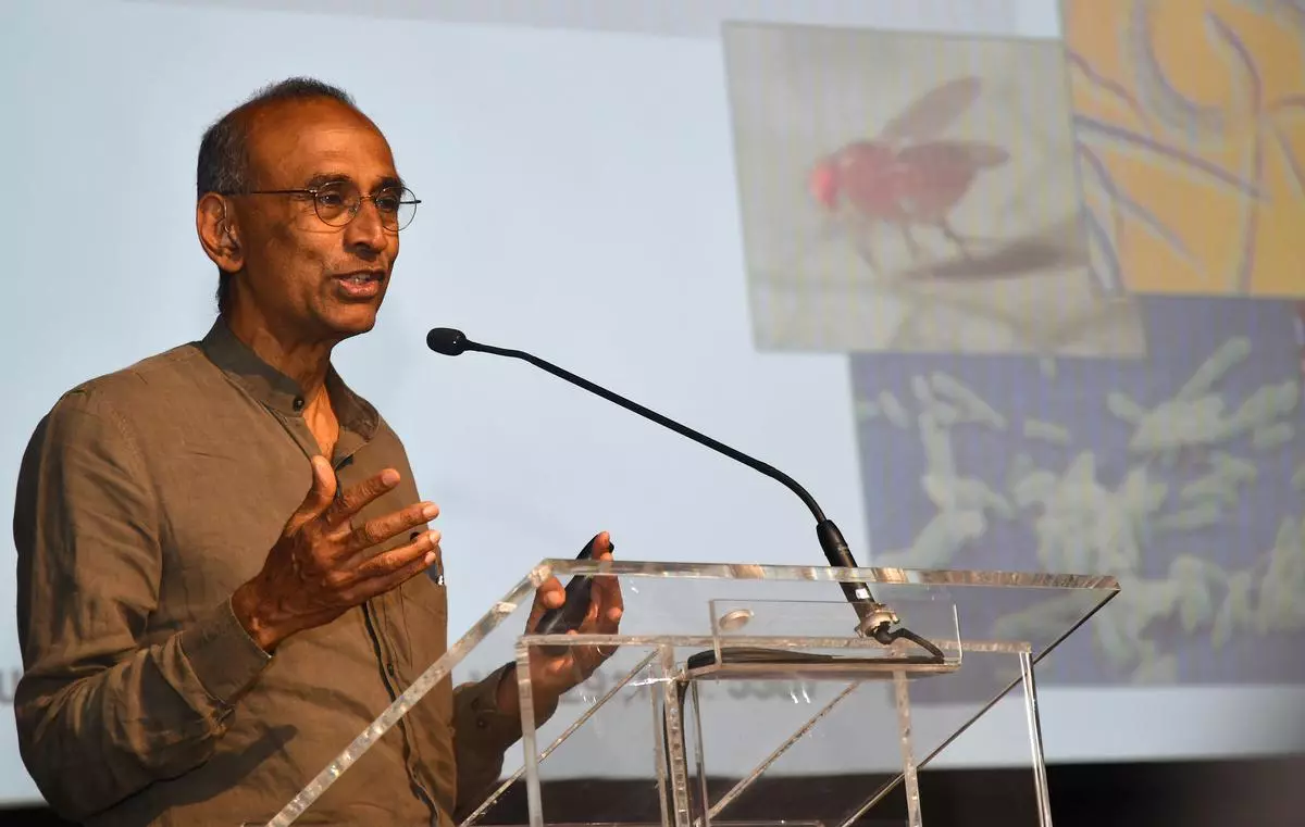 Venki Ramakrishnan speaking at launching book of Tamil translation of GENE MACHINE: The Race to Decipher the Secrets of the Ribosome  at the Asian  College Journalism on Friday