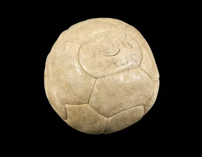 A white leather Drible brand football used by Pele to score his 1,000th career goal in a match that pitted his Santos FC team against rival Club de Regatas Vasco da Gama, known as Vasco da Gama