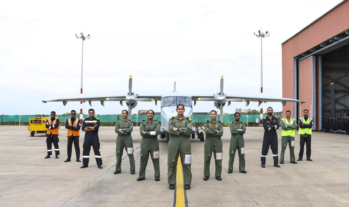 Five officers of Indian Navy’s INAS 314 based at Naval Air Enclave, Porbandar, completed the first all-women independent maritime reconnaissance and surveillance mission in the North Arabian Sea onboard a Dornier 228 aircraft on Wednesday