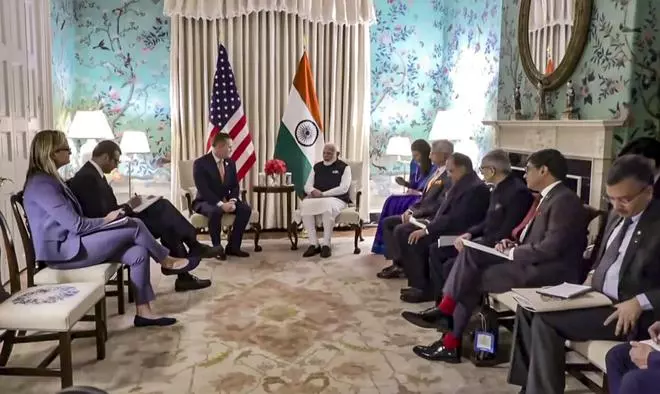  Prime Minister Narendra Modi during a bilateral meeting with National Security Advisor of the United States Michael Waltz, in Washington, DC, USA, Thursday, Feb. 13, 2025. 