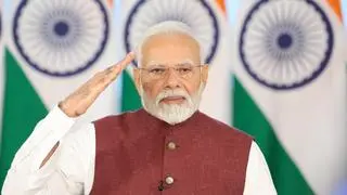In this image via PMO, Prime Minister Narendra Modi addresses the Nation, Monday, May 12, 2025. (PMO via PTI Photo)