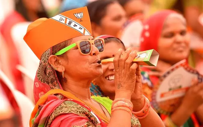 BJP supporters during Narendra Modi’s Election rally in Surendranagar on Thursday 