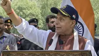Defence Minister Rajnath Singh addresses the soldiers at Badami Bagh Cantt, in Srinagar Defence Minister Rajnath Singh addresses the soldiers at Badami Bagh Cantt, in Srinagar
