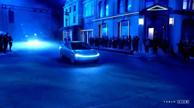 Tesla's robotaxi is seen during an unveiling event in Los Angeles, California, United States, October 10, 2024, in this still image taken from a video.   