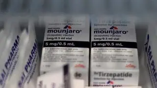Vials of Eli Lilly’s Mounjaro, a tirzepatide injection drug used for treating type 2 diabetes and weight loss, are seen in a fridge at a health clinic in Hyderabad, April 14, 2025.