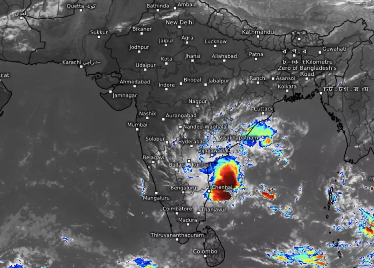 Dense thunderstorms toy with the North Tamil Nadu and Chennai coasts as well as adjoining South Coastal Andhra Pradesh as revealed in satellite pictures on Monday morning.