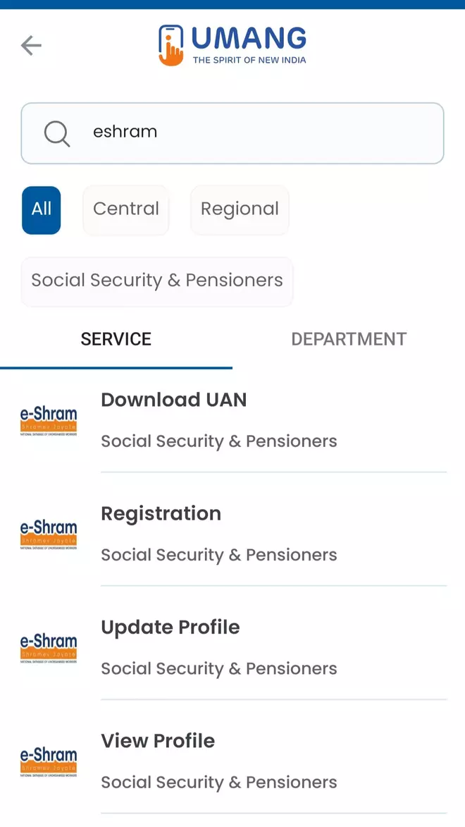 e-Shram registration and update on UMANG app