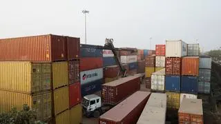 Stacks of containers seen inside a container terminal in Kolkata 