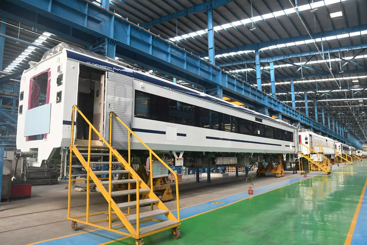  A view of the production of  Vande Bharat Coaches  at Integral Coach Factory in Chennai on Friday. Photo. Ragu R / The Hindu