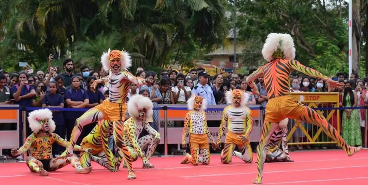 ‘Tiger dance’ performance in progress at the launch of an online certificate course in ‘Discerning India: Living Cultures of Tulunadu’ by Manipal Academy of Higher Education (MAHE).