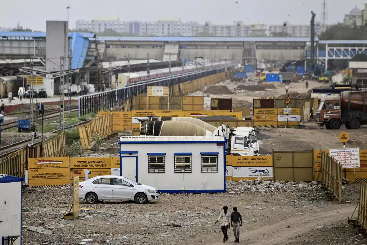 Construction of the Ahmedabad-Mumbai bullet train corridor underway in Ahmedabad