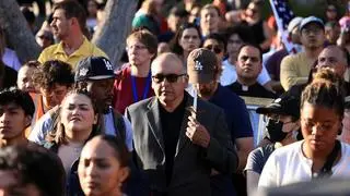 Demonstrators attend a protest against federal immigration sweeps in downtown Los Angeles, California, U.S. June 10, 2025. 