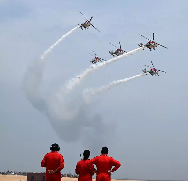 The IAF final rehearsal over the Marina beach on Friday, as they get ready for the show in Chennai on Sunday.