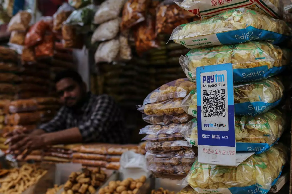 A file photo of a QR code for the PayTM digital payment system at a store in Mumbai.
