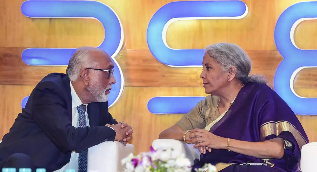 Finance Minister Nirmala Sitharaman interacts with BSE Chairman SS Mundra during the ‘Women Directors’ Conclave 2022’, in Mumbai, on Friday