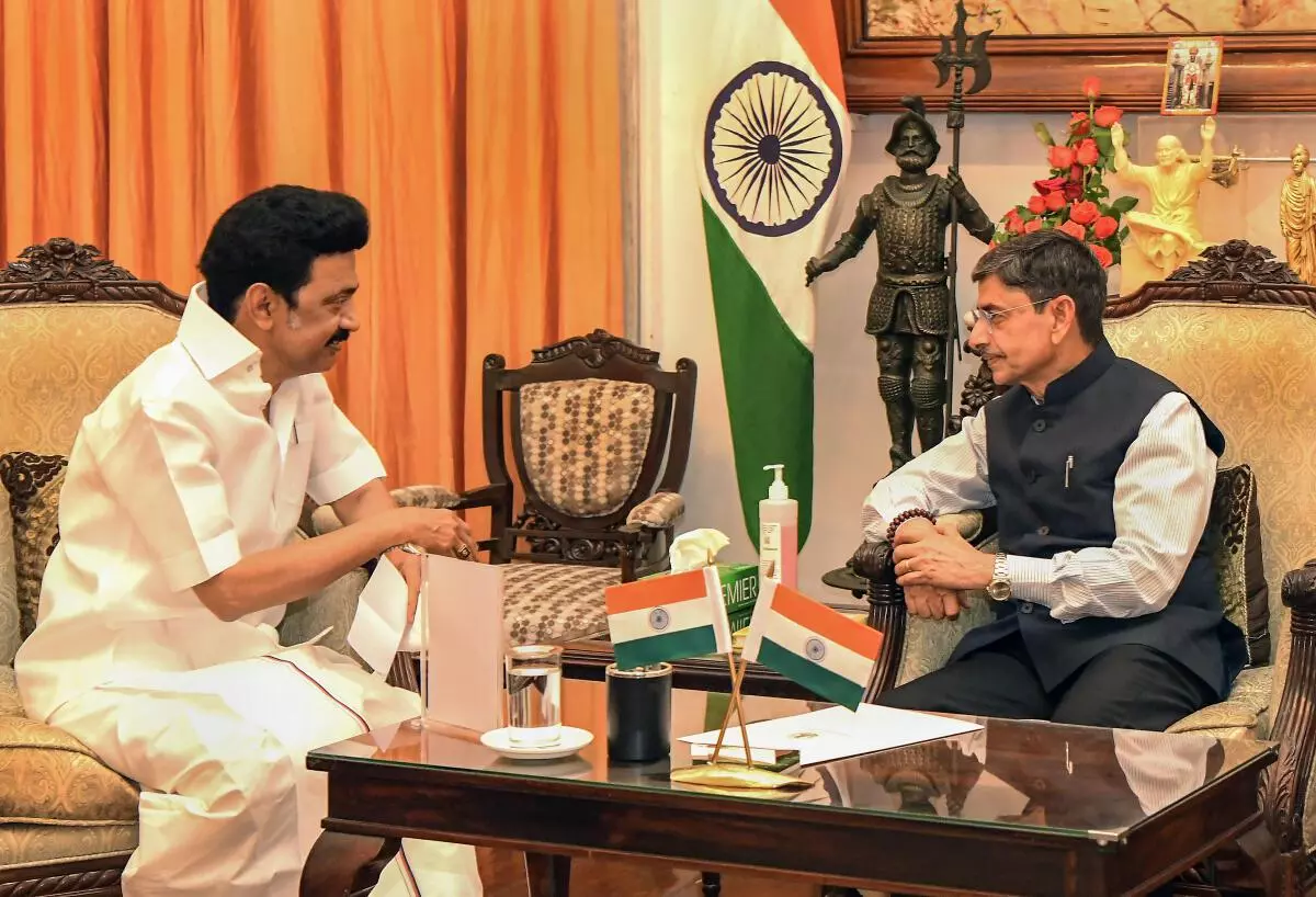 File photo: Tamil Nadu Chief Minister MK Stalin interacts with State Governor RN Ravi in Chennai, Tuesday, March 15, 2022