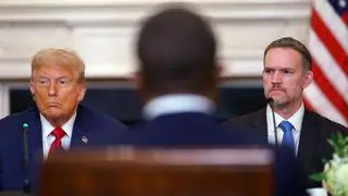 US President Donald Trump, left, and Jamieson Greer, US trade representative