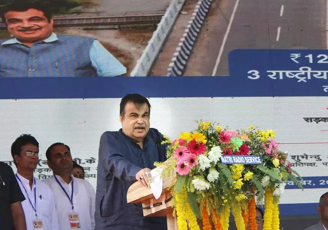 Siliguri: Union Minister for Road Transport and Highways Nitin Gadkari addresses the inauguration and stone laying ceremony of multiple national highway projects, in Siliguri, Thursday, Nov. 17, 2022. (PTI Photo)(PTI11_17_2022_000171B)