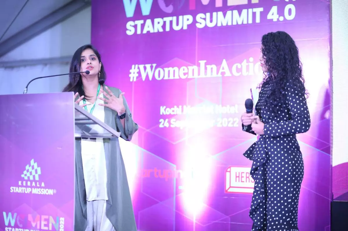 Actress-danseuse Remya Nambeesan speaks at ‘2022 Women Startup Summit 4.0’ organised by the Kerala Startup Mission in Kochi 