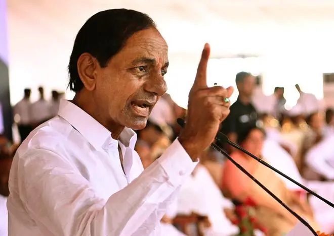 Chief Minister K Chandrasekhar Rao addressing people at the Telangana Jaateeya Samaikhyata Vajrotsavaalu meeting at the NTR Stadium in Hyderabad on Saturday Chief Minister K Chandrasekhar Rao addressing people at the Telangana Jaateeya Samaikhyata Vajrotsavaalu meeting at the NTR Stadium in Hyderabad on Saturday
