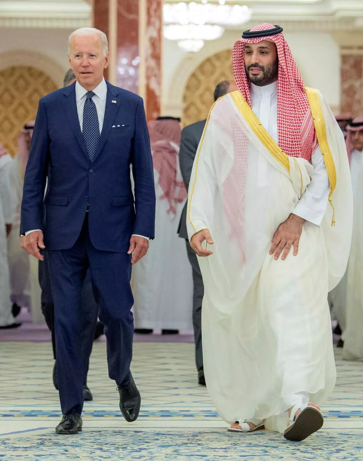 Saudi Crown Prince Mohammed bin Salman and US President Joe Biden meet at Al Salman Palace upon his arrival in Jeddah, Saudi Arabia, July 15, 2022