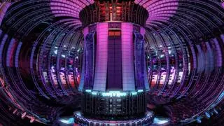 INSIDE A TOKAMAK. The doughnut-shaped nuclear fusion reactor chamber INSIDE A TOKAMAK. The doughnut-shaped nuclear fusion reactor chamber