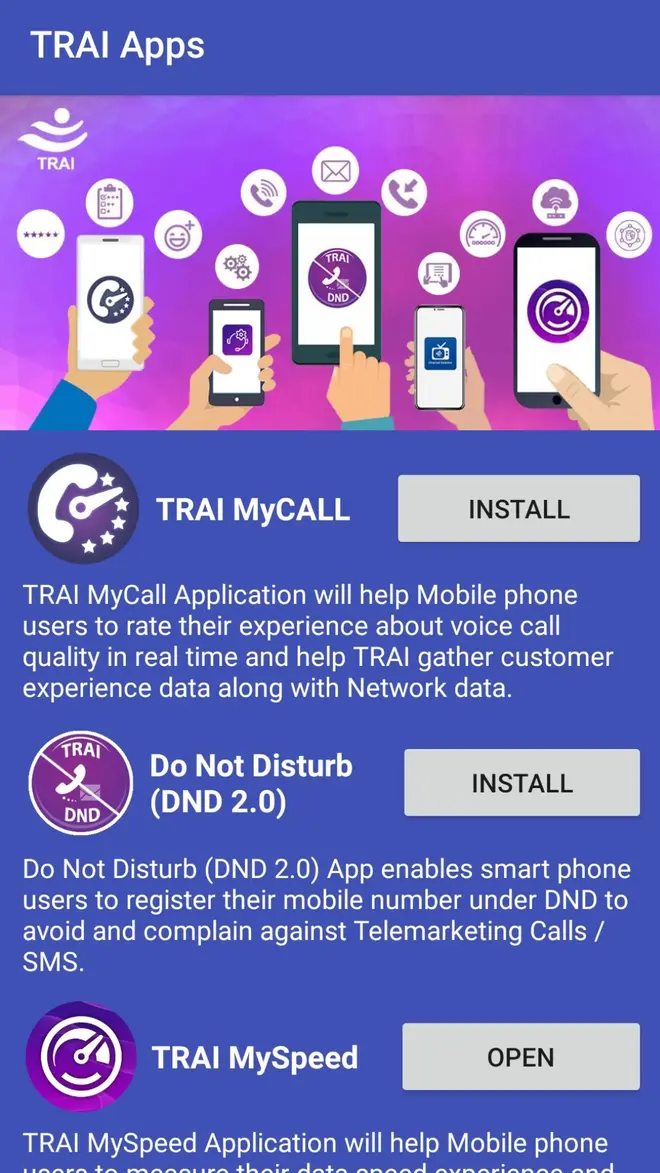 Home screen of TRAI apps Home screen of TRAI apps