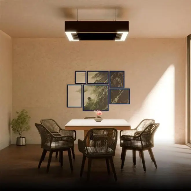 Karban’s flagship product — Airzone — combines a ceiling fan, air purifier and ambient lighting system into a single unit Karban’s flagship product — Airzone — combines a ceiling fan, air purifier and ambient lighting system into a single unit