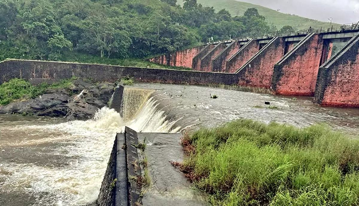Released water gushing out from Mulla Periyar dam near Thekkady in Kerala.
