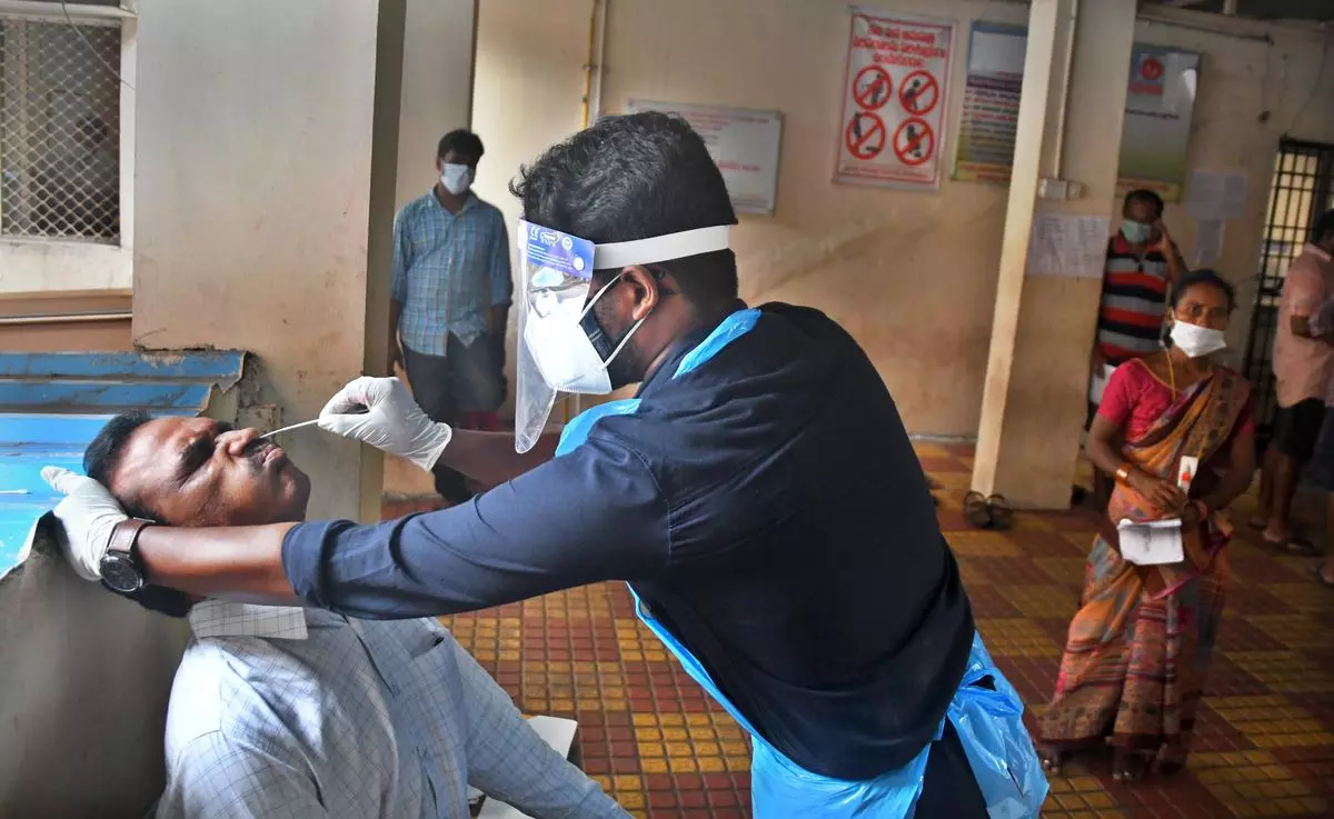 People being tested for Covid at the Covid islolation ward in KGH in Visakhapatnam. Photo : K.R. DEEPAK / The Hindu