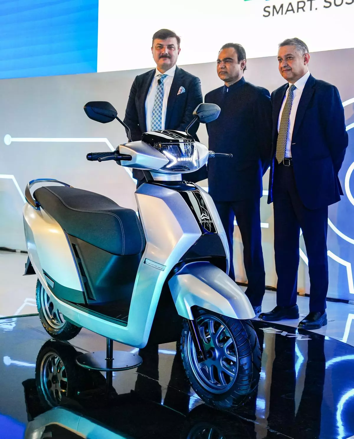 File Photo: Newly unveiled Greaves Cotton’s e-scooter ‘Ampere NXU’ on display at the Auto Expo 2023, in Greater Noida.