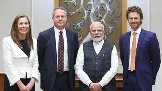 Kath McLay (President & CEO, Walmart International) , Doug McMillon (President & CEO, Walmart Inc.), Steuart Walton (Board Member), met with Prime Minister Narendra Modi Kath McLay (President & CEO, Walmart International) , Doug McMillon (President & CEO, Walmart Inc.), Steuart Walton (Board Member), met with Prime Minister Narendra Modi