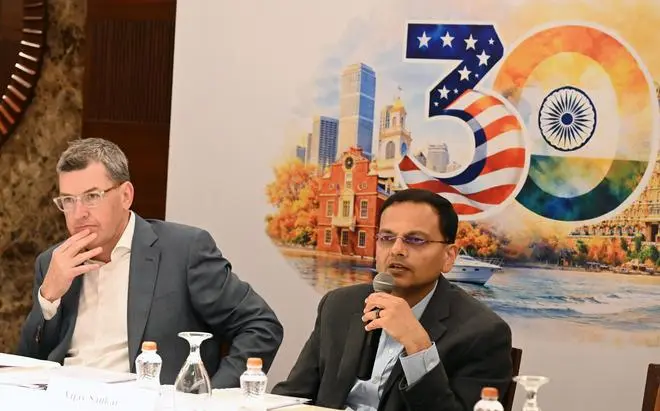 Sean Keohane , President and CEO, Cabot Corporation and Vijay Sankar, Chairman, The Sanmar Group at a press conference in Chennai.