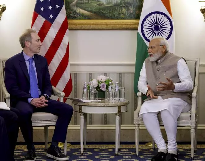File Photo: Prime Minister Narendra Modi with the CEO of Amazon Andrew Jassy during a meeting at the White House in Washington.