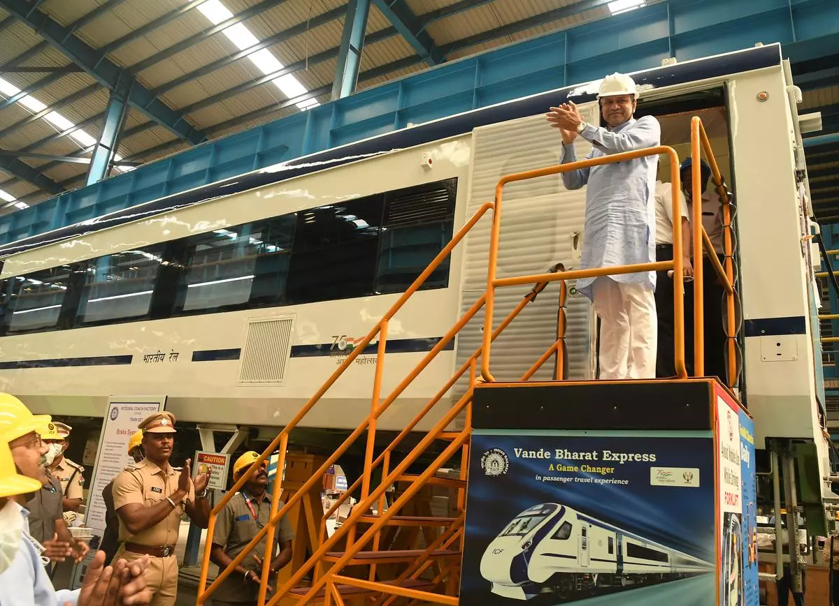 Ashwini Vaishnaw, Union Minister for Railways, after inspecting the Vande Bharat Express at ICF, Chennai on Friday 