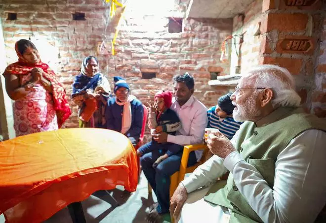 Ayodhya: Prime Minister Narendra Modi visits a house of an Ujjwala Yojana beneficiary, in Ayodhya, Saturday, Dec. 30, 2023.