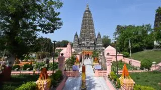 A view of the Mahabodhi Temple at Bodh Gaya in Bihar 