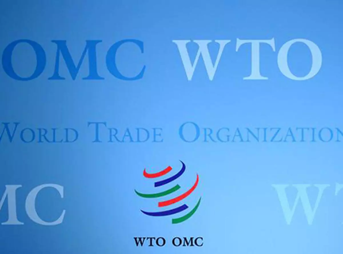  The logo of the World Trade Organization (WTO) is pictured in Geneva, Switzerland, 