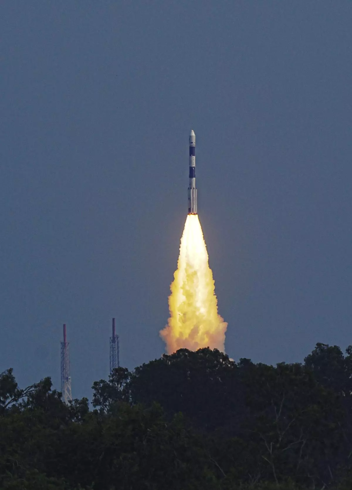 PSLV-C54 carrying an earth observation satellite along with eight other co-passenger satellites lifts off from the Satish Dhawan Space Centre in Sriharikota