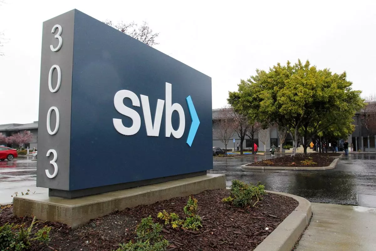 A sign for Silicon Valley Bank (SVB) headquarters is seen in Santa Clara, California.