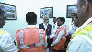 Prime Minister Narendra Modi works together with Udhampur-Srinagar-Baramulla Rail Link Project team in Jammu & Kashmir, Friday, June 6, 2025 Prime Minister Narendra Modi works together with Udhampur-Srinagar-Baramulla Rail Link Project team in Jammu & Kashmir, Friday, June 6, 2025