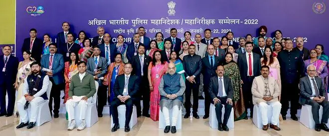 Union Home Minister Amit Shah chairs inaugural session of DGPs/IGPs Annual Conference, in New Delhi, Friday, Jan. 20, 2023. Union Home Minister Amit Shah chairs inaugural session of DGPs/IGPs Annual Conference, in New Delhi, Friday, Jan. 20, 2023.