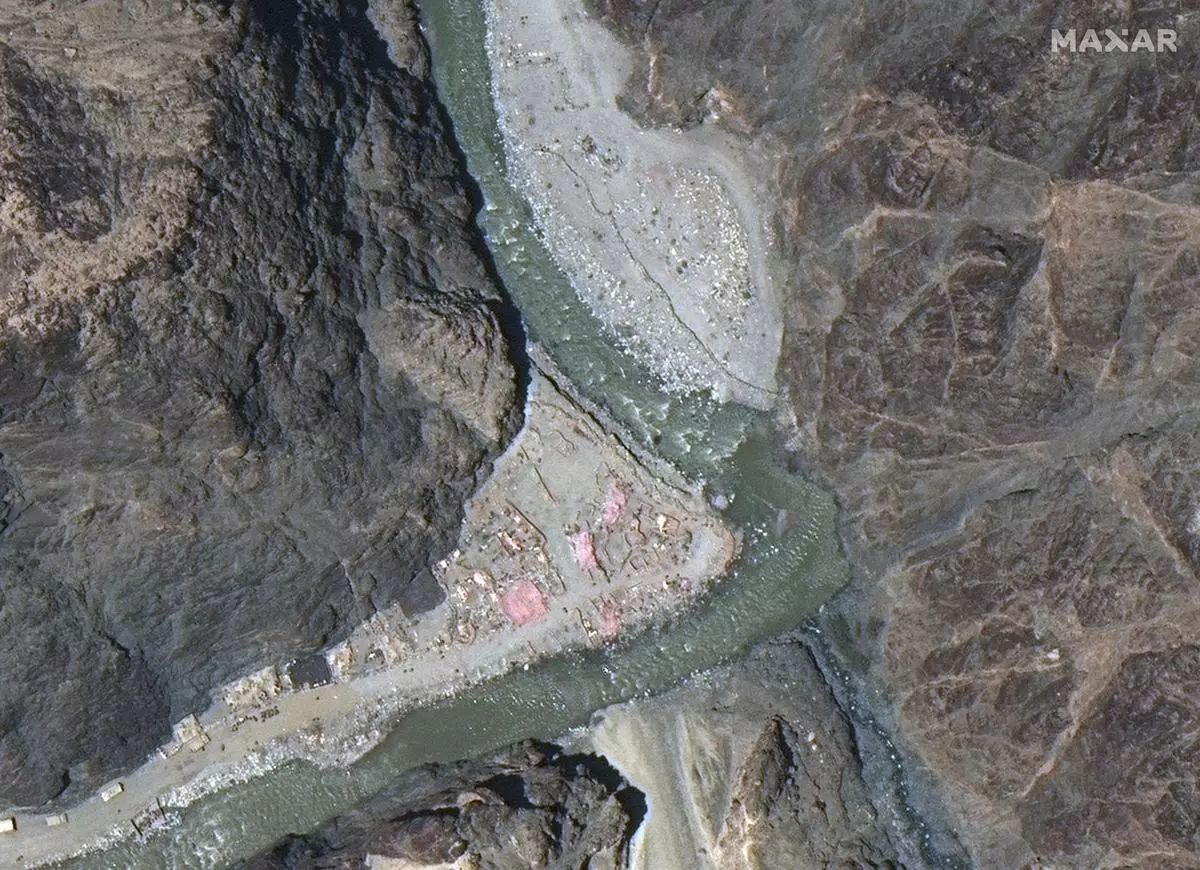 Maxar WorldView-3 satellite image shows close up view of the Line of Actual Control (LAC) border and patrol point 14 in the eastern Ladakh sector of Galwan Valley June 22, 2020. 