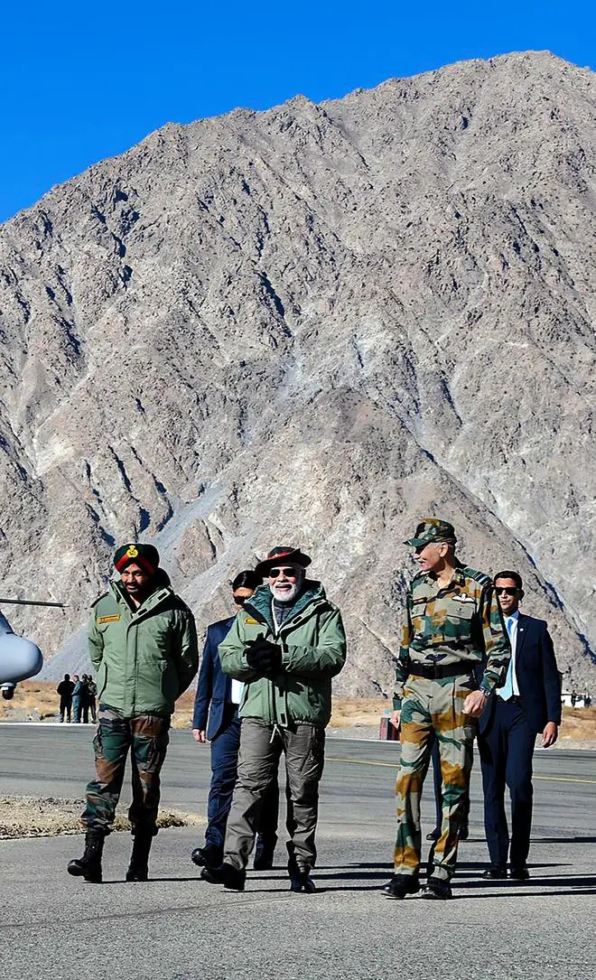 Prime Minister Narendra Modi arrives to celebrate Diwali festival with Indian Army personnel, in Kargil, Monday, Oct. 24, 2022. Prime Minister Narendra Modi arrives to celebrate Diwali festival with Indian Army personnel, in Kargil, Monday, Oct. 24, 2022.
